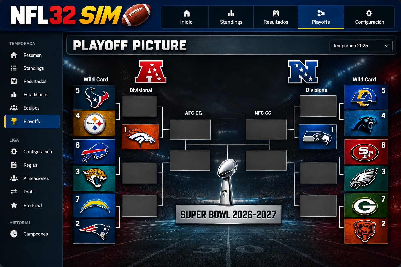 Maqueta visual aprobada para NFL 32 SIM